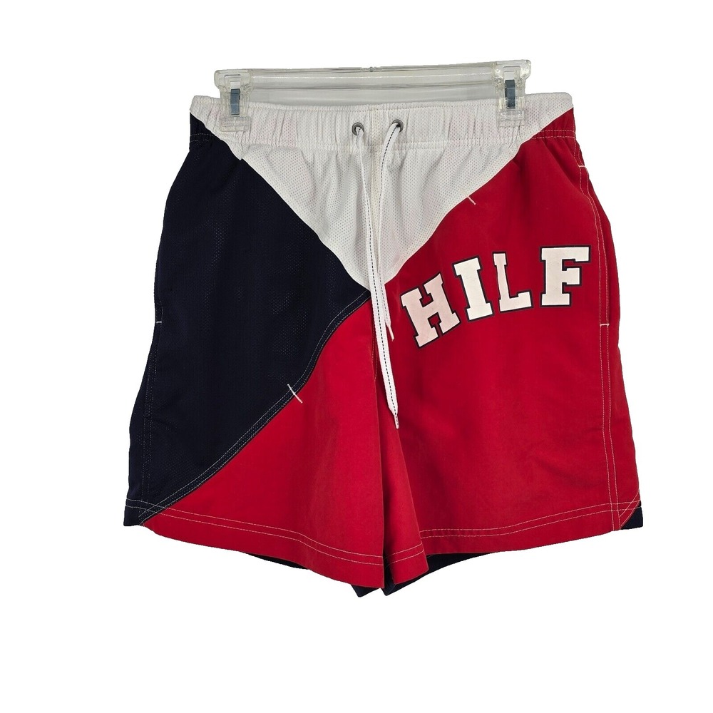 NWOT VTG Tommy Hilfiger Swim Trunks Spell Out 90s Mesh Liner Nautical Large